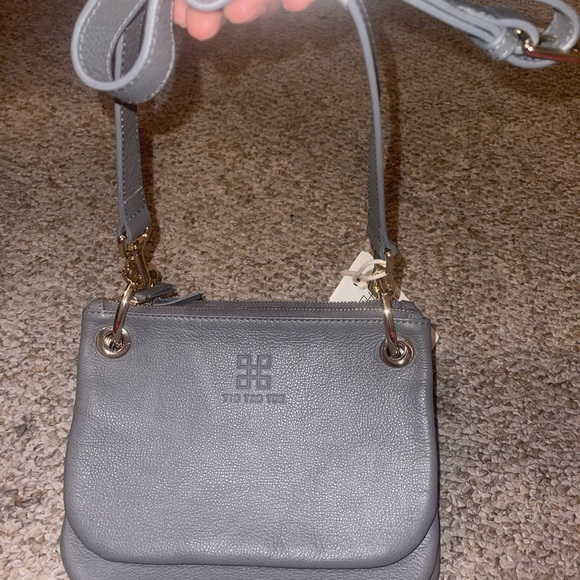 NWT Tic Tac Toe NWT Purse Interchangeable Handbags In Gray Leather W/ Gold - Picture 4 of 6